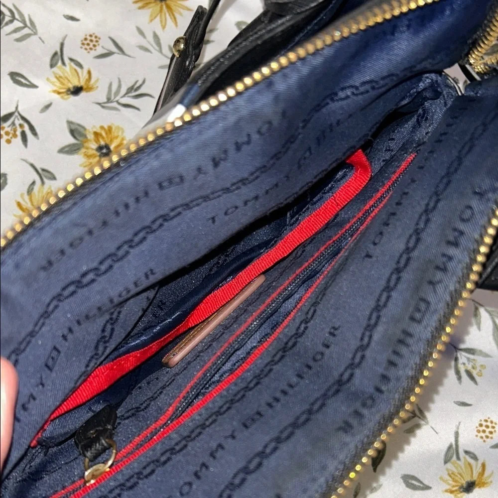 Tommy Hilfiger Black Cleo Small Satchel Red White Blue